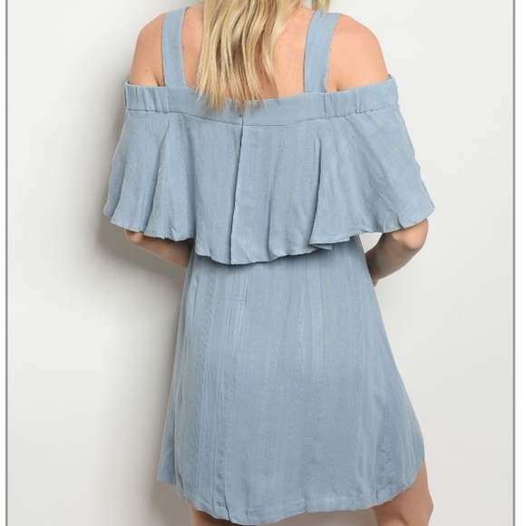 1 LEFT SZ S!  Denim Blue Cold Shoulder Linen Dress - Picture 2 of 2